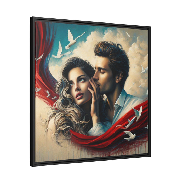 Elegant Valentine Whispers - Stylish Canvas Wall Art with Black Pinewood Frame