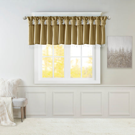 Room and Decor Lightweight Faux Silk Valance with Beads, 50x26" Bronze