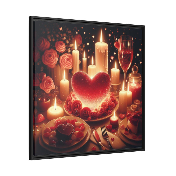Sleek Black Pine Framed Valentine Night Canvas Art