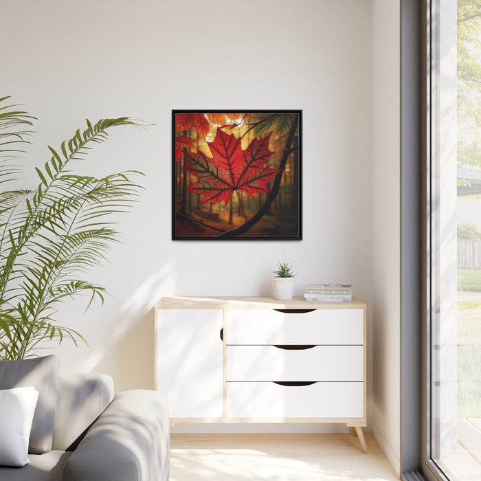 Elegant Maple Leaf Canvas Art with Black Pinewood Frame