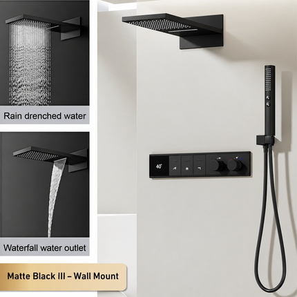 LED Digital Thermostatic Shower Set with Ceiling Rain Head & Slide Bar