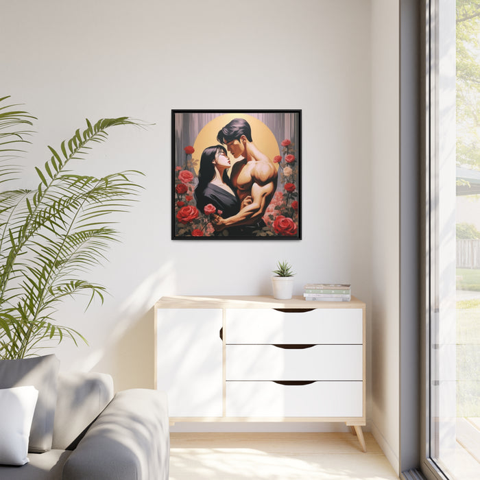 Romantic Black Pinewood Framed Canvas Print for Couples' Valentine's Day Decor by Maison d'Elite