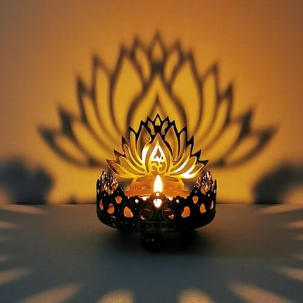 Buddha Candlestick Oil Lamp Sitting On Lotus Hollow Iron Candle Holder