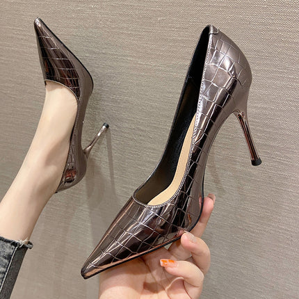 Patent-Look Pointed Toe High Heels