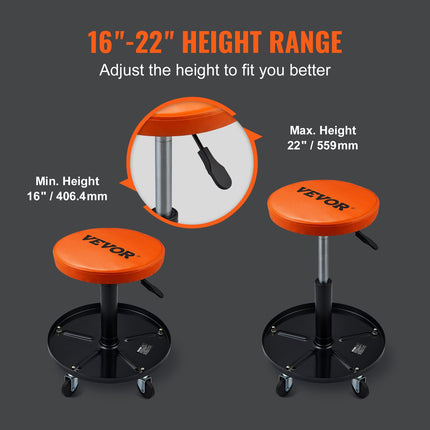 VEVOR Adjustable Rolling Creeper Seat Stool with Tool Tray for Garage