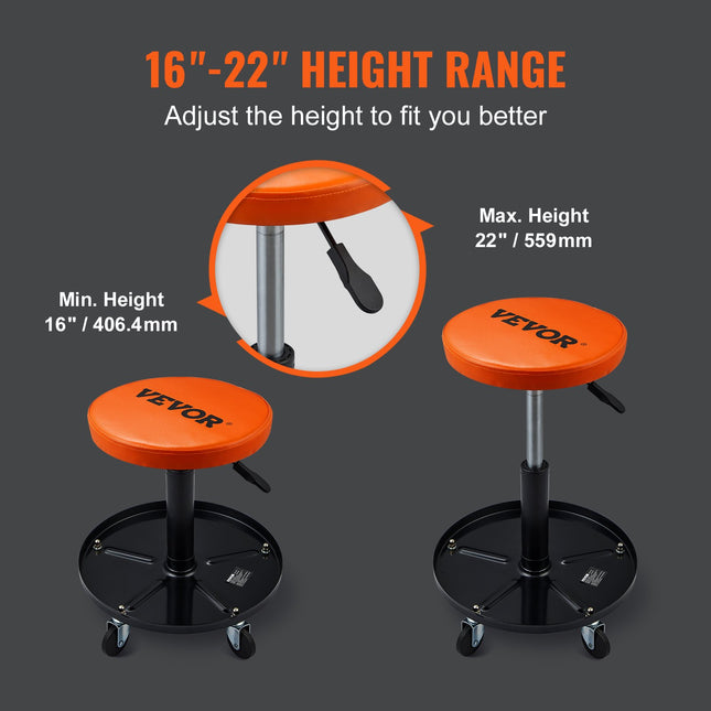 VEVOR Adjustable Rolling Creeper Seat Stool with Tool Tray for Garage