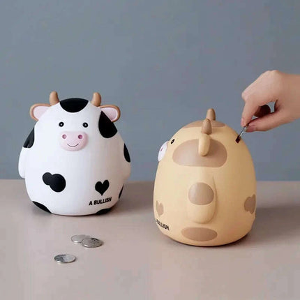Adorable Cartoon Cow Coin Bank - Cute Vinyl Money Box for Kids - Fun Savings Jar