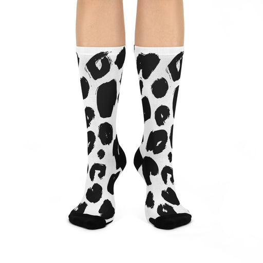 Versatile White and Black Patterned Crew Socks - Fits Sizes 5-12