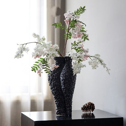 Wabi Sabi Matte Black Ceramic Vase Handmade Flower Vase Decoration