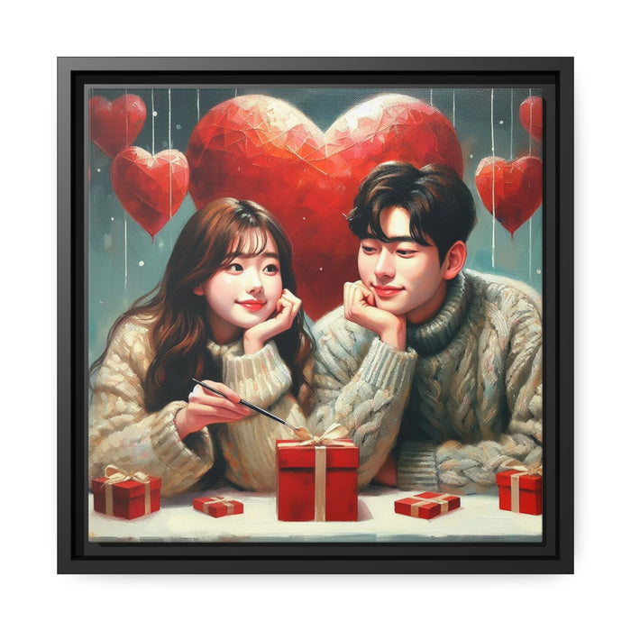 Elegant Black Wood Frame Love Couple Canvas Print