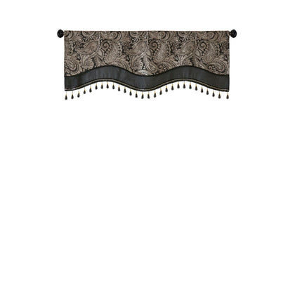 Room & Decor Jacquard Rod Pocket Valance with Beads, Black 50x18