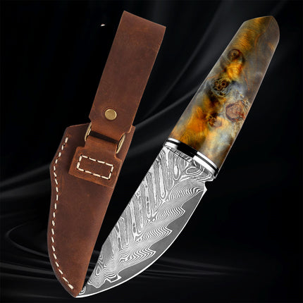 3.5 Inch Damascus Steel Fruit Hunting Knife Stabilized Wood Handle