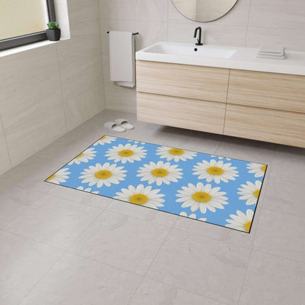 Chic Blue Daisy Area Rug with Elegant Black Border - Luxury Floor Mat by Maison d'Elite