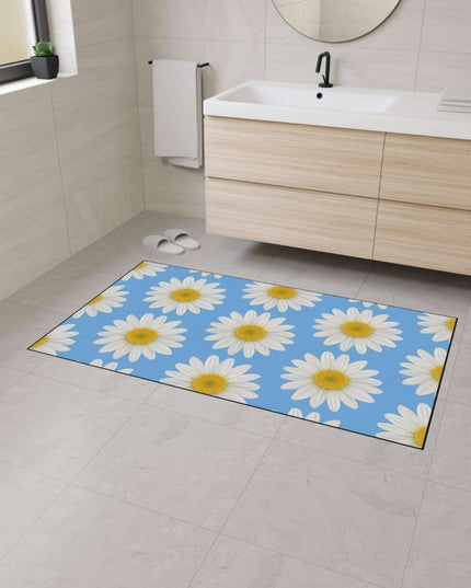 Chic Blue Daisy Area Rug with Elegant Black Border - Luxury Floor Mat by Maison d'Elite