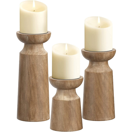 Solid Wood Retro Candlestick Table Decor Candle Holder