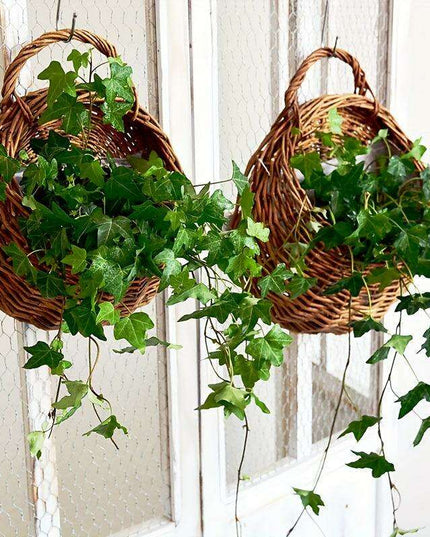 Rustic Blue Rattan Flower Wall Basket for Real or Faux Blooms