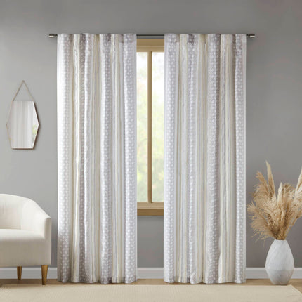 Room & Decor 2Pk Tufted Stripe Curtain Panels, 50x95", White Taupe