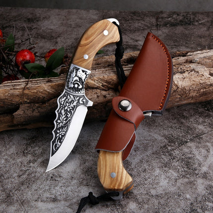 Embossed Carved Mongolian Knife Tibetan Handcraft Meat Knife Retro Chrome
