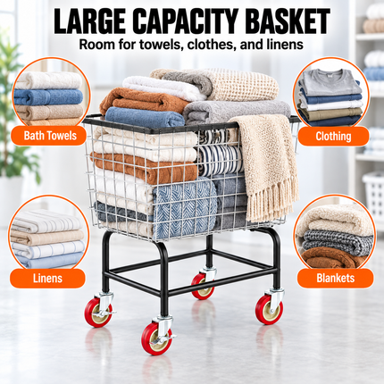 TideRise Wire Laundry Cart with Wheels, 3.8 Bushel Capacity, 32.5 Laundry Carts wire-laundry-cart-3-8bushel-wire-laundry-basket-with-wheels-32-5x21-3x29-9-commercial-laundry-basket