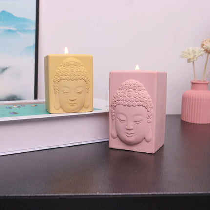 Cartoon Buddha Statue Candle Holder Silicone Mold Square For DIY Handmade