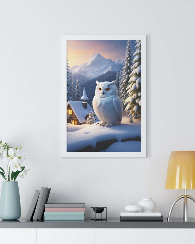 Sustainable Winter Owl Framed Wall Art: Elegant Eco-Friendly Decor for Your Home