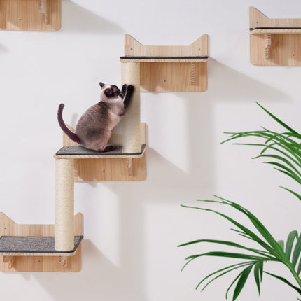 Peekaboo Studio Wall Mounted Cat Shelves - Set of 5 with Jumping Board