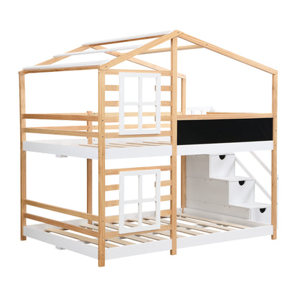 Peekaboo Studio Full Over Full Bunk Bed with Roof, Windows & Storage