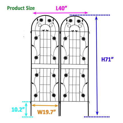 Room & Decor 2-Pack Rustproof Metal Garden Trellis 71" for Climbing Pl