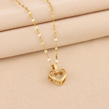 Double-layer Love Necklace With Rhinestones Titanium Steel Pendant Fas
