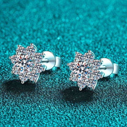 Floral Radiance: 1 Carat Moissanite-Embellished Sterling Silver Earrings