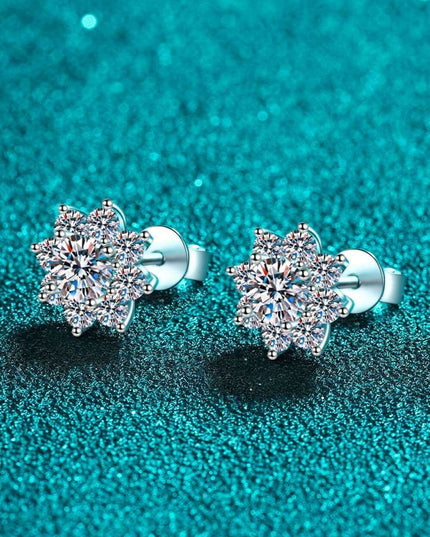 Floral Radiance: 1 Carat Moissanite-Embellished Sterling Silver Earrings
