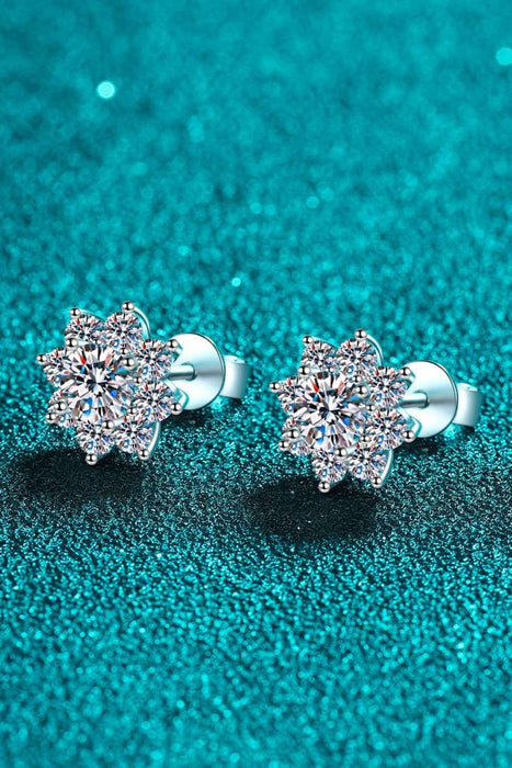 Radiant Blossom: 925 Sterling Silver Floral Earrings with 1 Carat Moissanite Brilliance - Graceful Floral Radiance: 925 Sterling Silver Earrings with 1 Carat Moissanite Sparkle