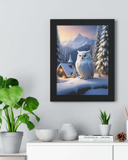 Sustainable Winter Owl Framed Wall Art: Elegant Eco-Friendly Decor for Your Home