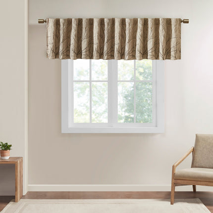 Room & Decor Faux Silk Embroidered Window Valance, 50x18", Tan