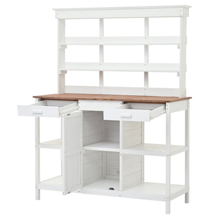 Room & Decor 66" Outdoor Farmhouse Wooden Potting Bench with Drawers &