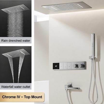 LED Digital Thermostatic Shower Set with Ceiling Rain Head & Slide Bar