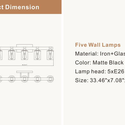 Room & Decor Rustic 5-Light E26 Vanity Light Fixture with Clear Glass