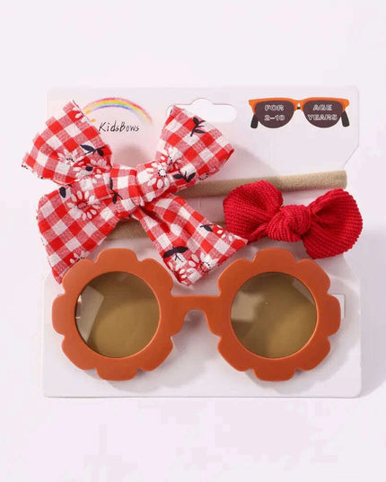 3Pcs/Set Newborn Print Bowknot Headbands and Cute Round Sunglasses