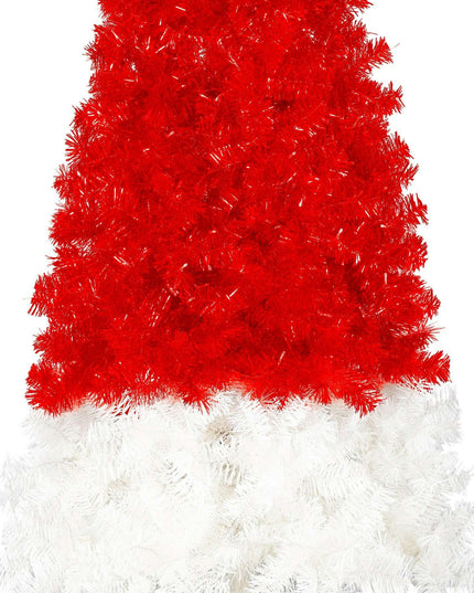 6FT Artificial Christmas Tree With LED Light, Santa's Hat Shape Artificial Whimsical Xmas Tree With 1050 Tip, Curved Xmax Tree