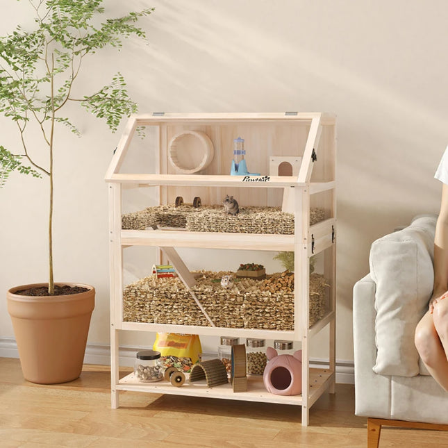 Peekaboo Studio Wooden Hamster Cage with Detachable Floor & Exercise W
