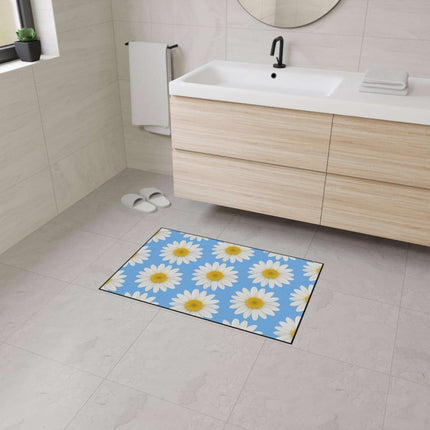 Chic Blue Daisy Area Rug with Elegant Black Border - Luxury Floor Mat by Maison d'Elite