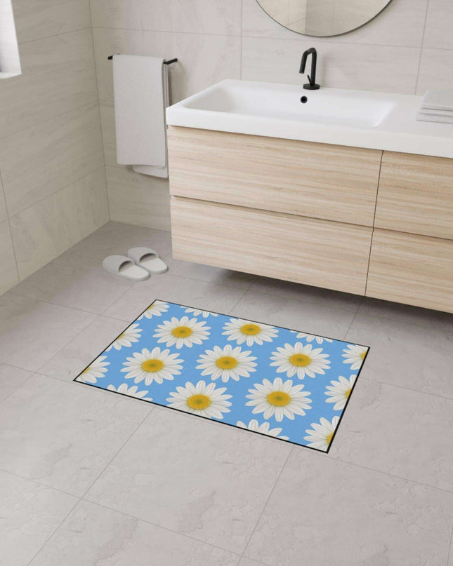 Chic Blue Daisy Area Rug with Elegant Black Border - Luxury Floor Mat by Maison d'Elite