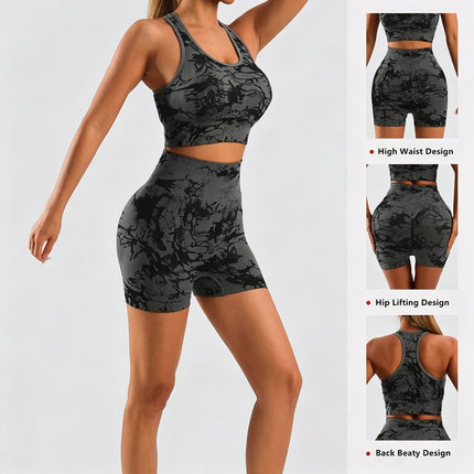 Peekaboo Studio Women's Tie-Dye Seamless Workout Set, Shorts & Bra
