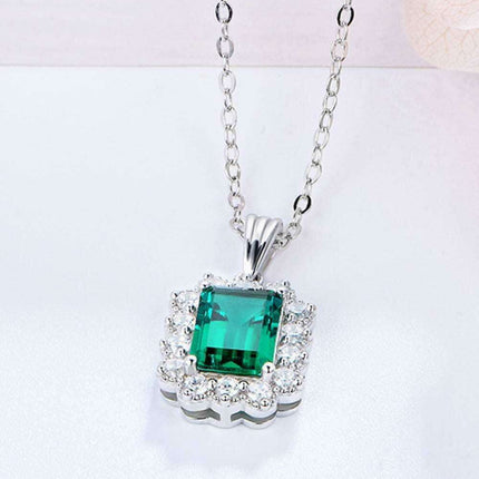 Opulent Lab-Created Emerald Necklace Ensemble with Sterling Silver Box