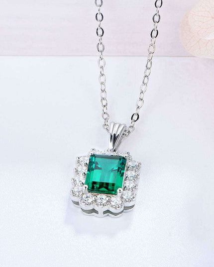 Opulent Lab-Created Emerald Necklace Ensemble with Sterling Silver Box