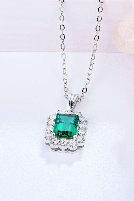 Elegant Lab-Grown Emerald Pendant Necklace Set in Sterling Silver with Matching Presentation Box