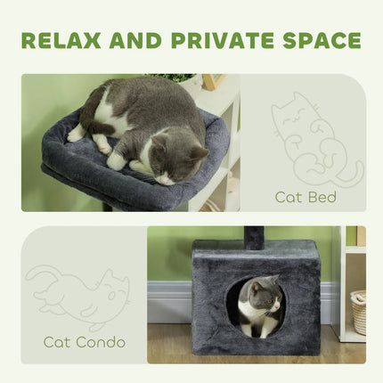 Peekaboo Studio 53" Cat Tree with Scratching Posts & Toy Balls - Dark