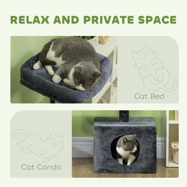 Dark Grey Cat Tree with Scratching Ramp, Condo and Two Beds, 134 cm