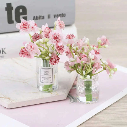 Hanging Mini Glass Vase Wind Chimes with Mini Flower Decor for Home and Dollhouse