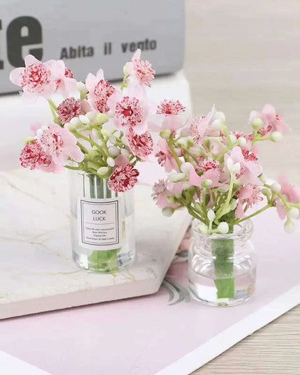 Hanging Mini Glass Vase Wind Chimes with Mini Flower Decor for Home and Dollhouse